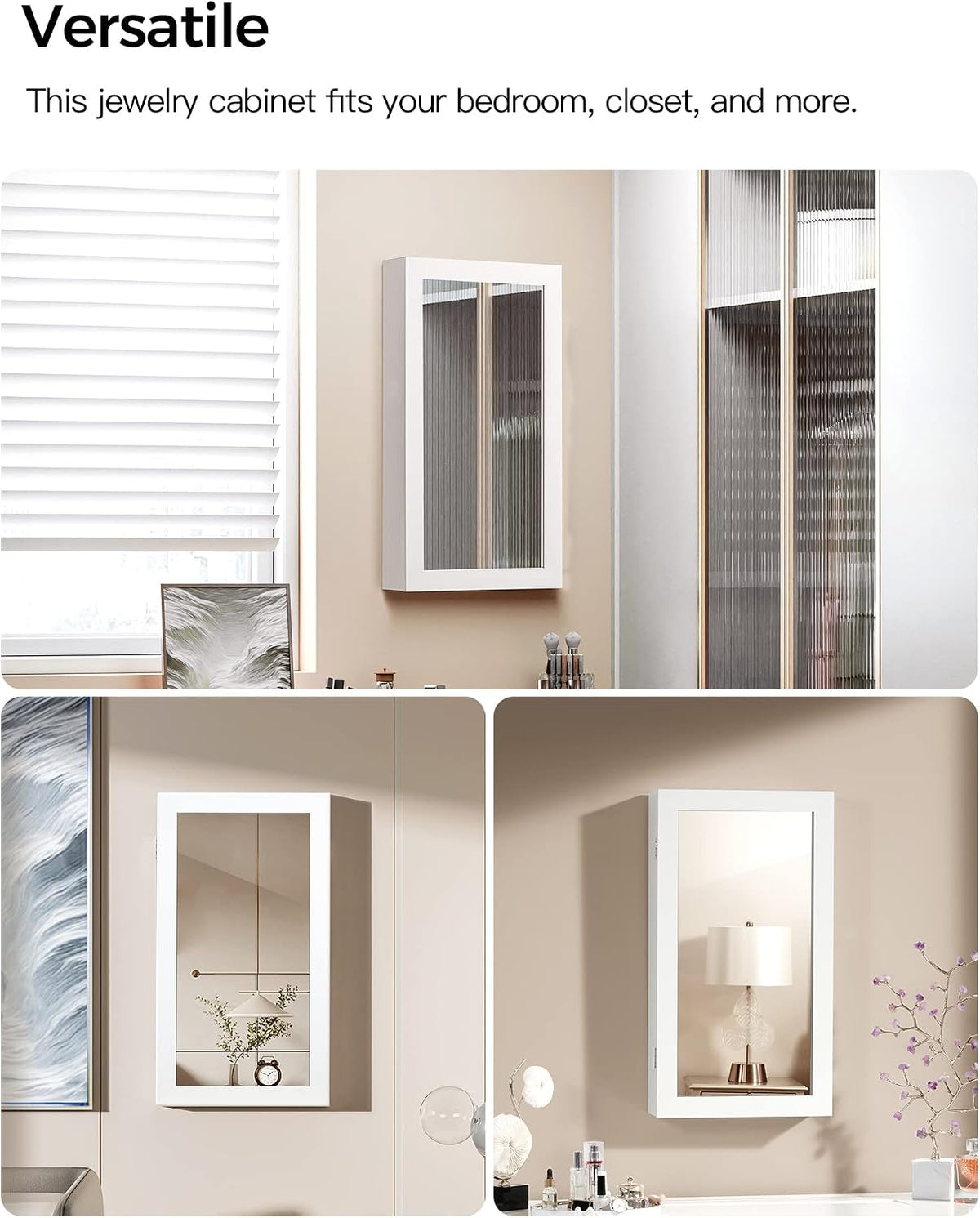 songmics lockable jewelry cabinet armoire with mirror, wall-mounted, side view