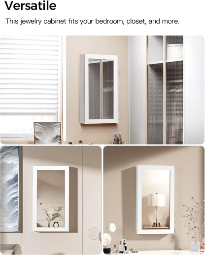 songmics lockable jewelry cabinet armoire with mirror, wall-mounted, side view