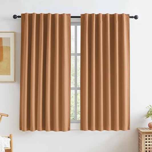 KEQIAOSUOCAI Burnt Orange Blackout Linen Curtains Short 2 Panels Set 45 Inch by KEQIAOSUOCAI