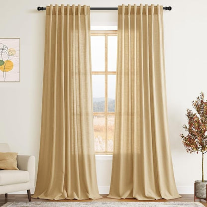 Extra Long Gold Yellow Linen Curtains 120 Inch by Nanspring