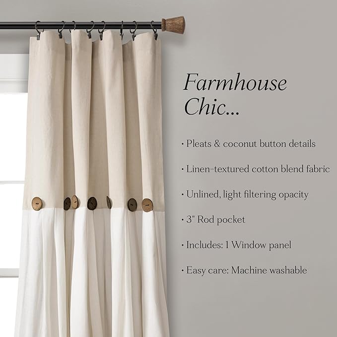 Lush Decor Linen Button Window Curtain Panel, Linen - Image 6
