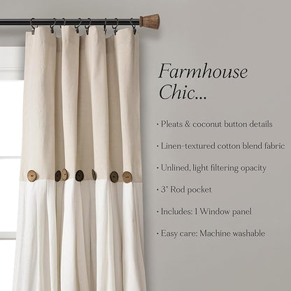 Lush Decor Linen Button Window Curtain Panel, Linen - Image 6
