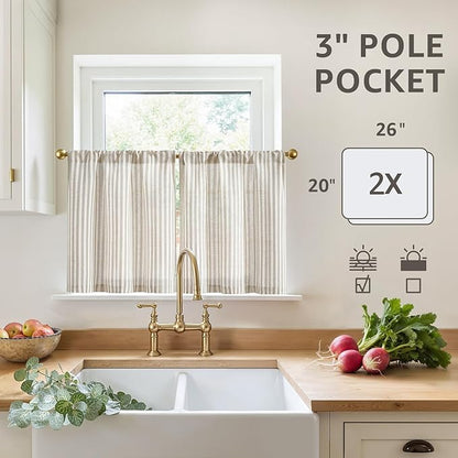 jinchan Striped Linen Kitchen Curtains 20 Inches Tier Curtains Farmhouse Modern - Image 5