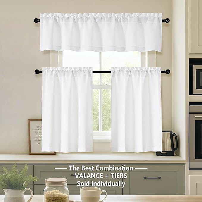 OVZME White Valance for Windows, Light Filtering Thick Textured Small Short - Image 2