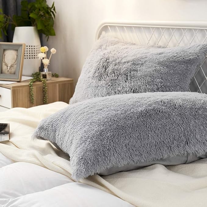 Uhamho Set of 2 Standard Faux Fur Throw Pillow Covers Soft Velvet Decorative - Image 2