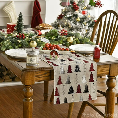 Artoid Mode Wood Xmas Tree Christmas Table Runner, Seasonal Winter Holiday - Image 4