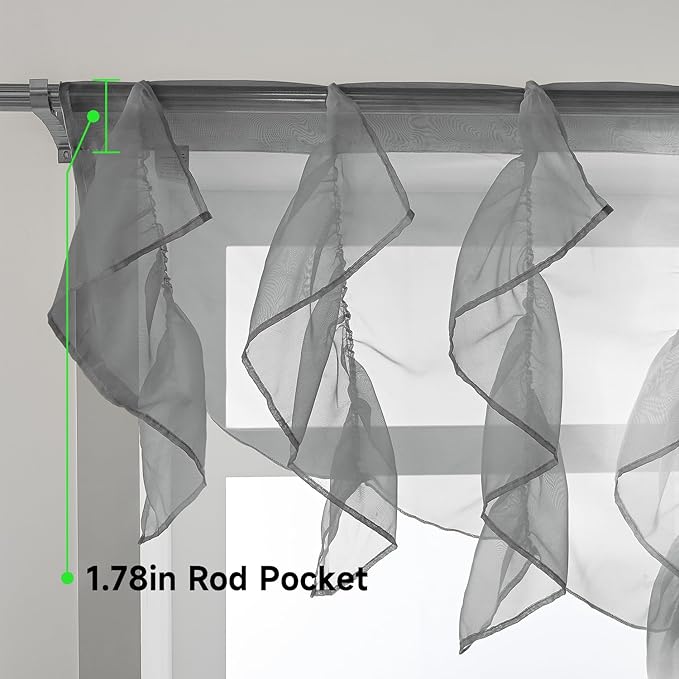 PearAge Ruffled Voile Semi Sheer Curtain Valance, Kitchen Living Room Shabby - Image 4