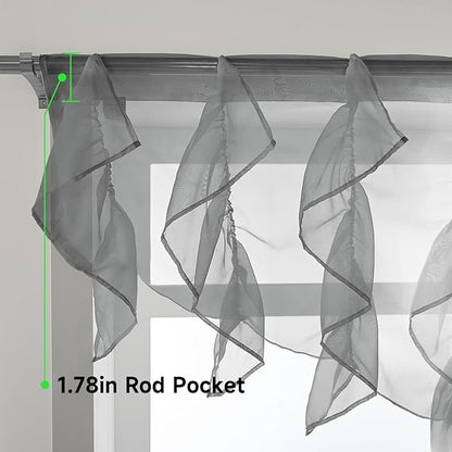 PearAge Ruffled Voile Semi Sheer Curtain Valance, Kitchen Living Room Shabby - Image 4