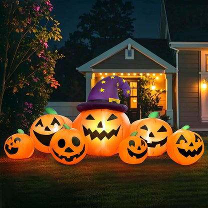 8FT Long Halloween Inflatables Pumpkin Outdoor Decorations, Halloween Blow Ups Inflatable Pumpkin for Yard, Garden, Lawn with Witch Hat
