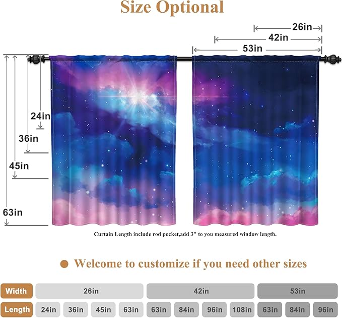 Renaiss 26 x 24 Inch Universe Galaxy Small Window Tier Curtains Outer Space - Image 6