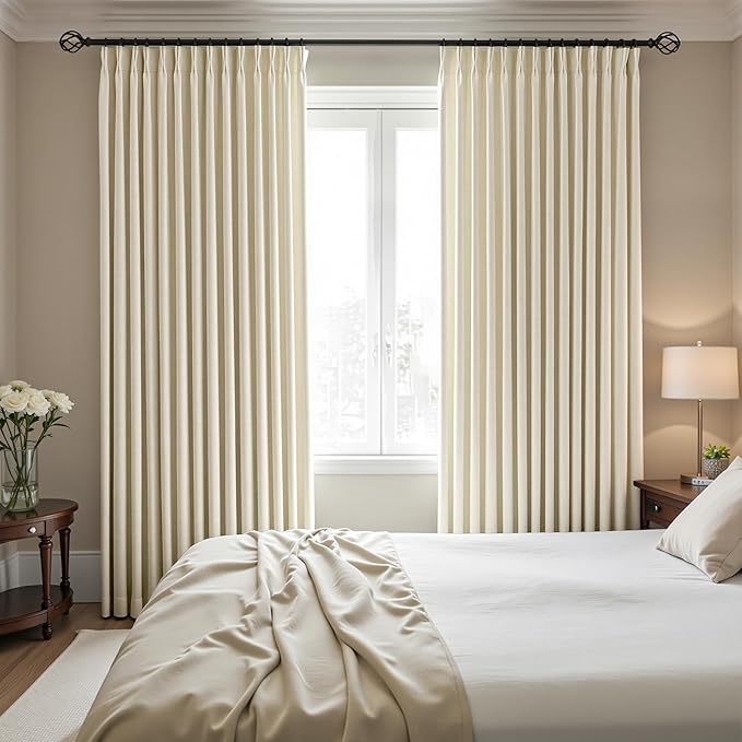 IVAPUPU Cream Beige Pinch Pleated Full Blackout Linen Curtains - Image 7