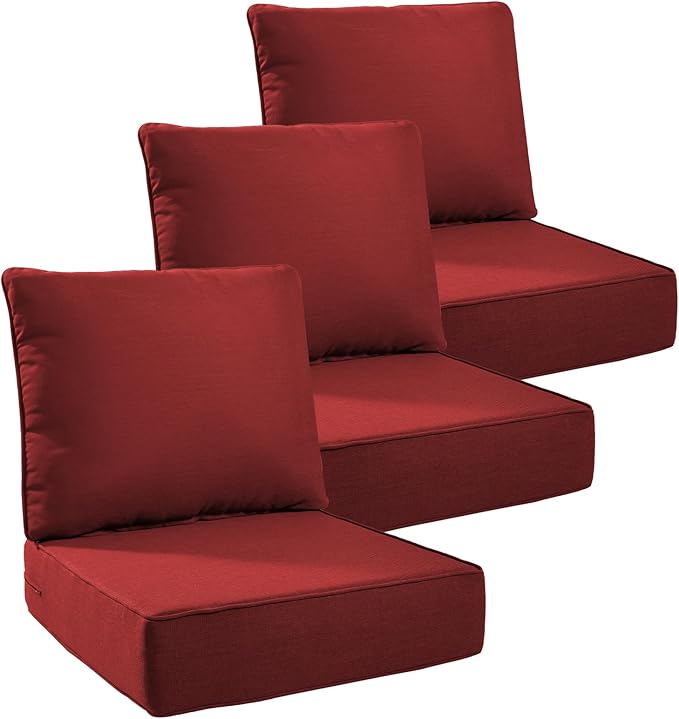 6" Thick Outdoor Cushions 24x24x6, 3-Set Deep Seat Patio Cushions by Pugire