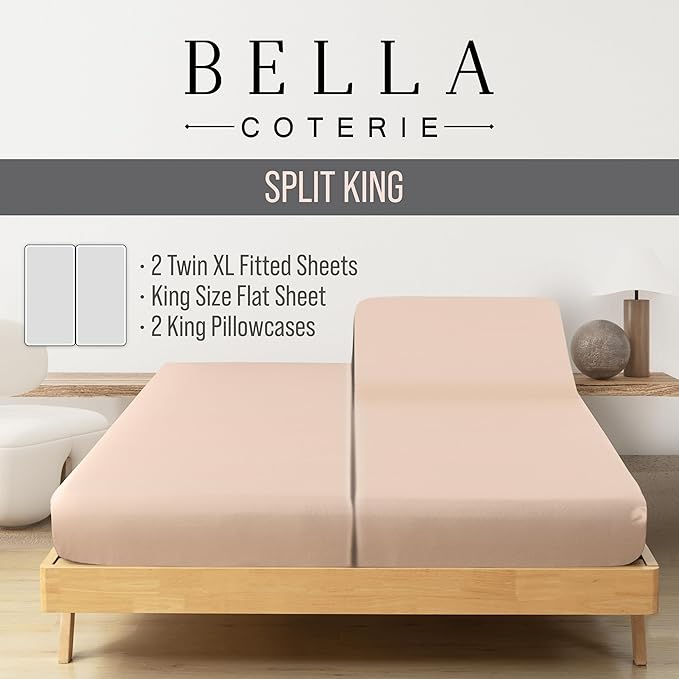 Bella Coterie Luxury Bamboo Viscose Split King Size Sheet Set | 2 Fitted Sheets - Image 2