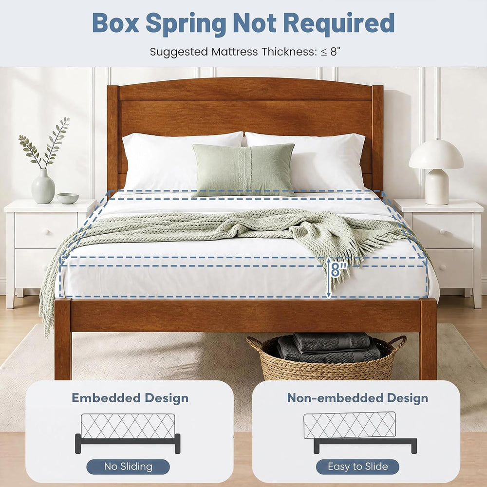 KOMFOTT Twin Size Bed Frame, Wooden Platform Bed with Curved Headboard