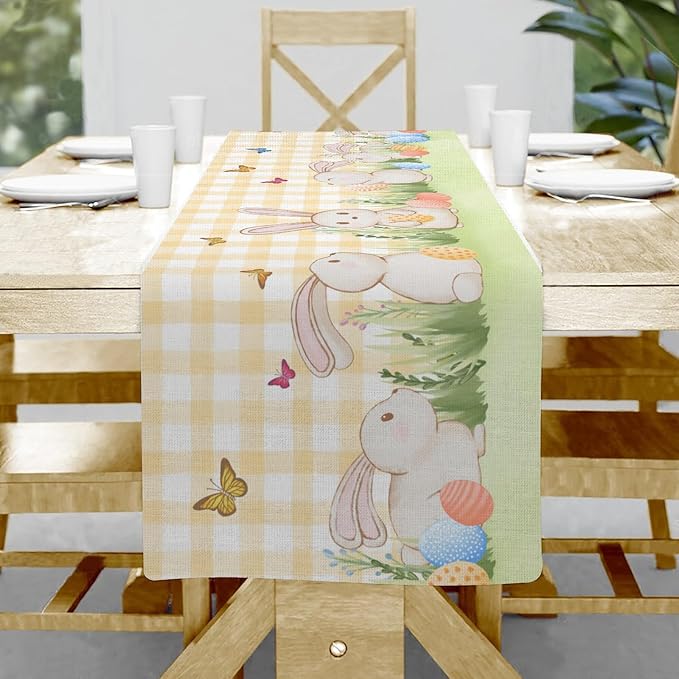 Easter Table Runner, Linen Floral Pattern, Pastel Pink, 13x72 Inch, Rustic Style by Hliyty