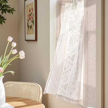 jinchan Winslow Linen Curtains 45 Inch Length Small Window Curtains Embroidered - Image 2
