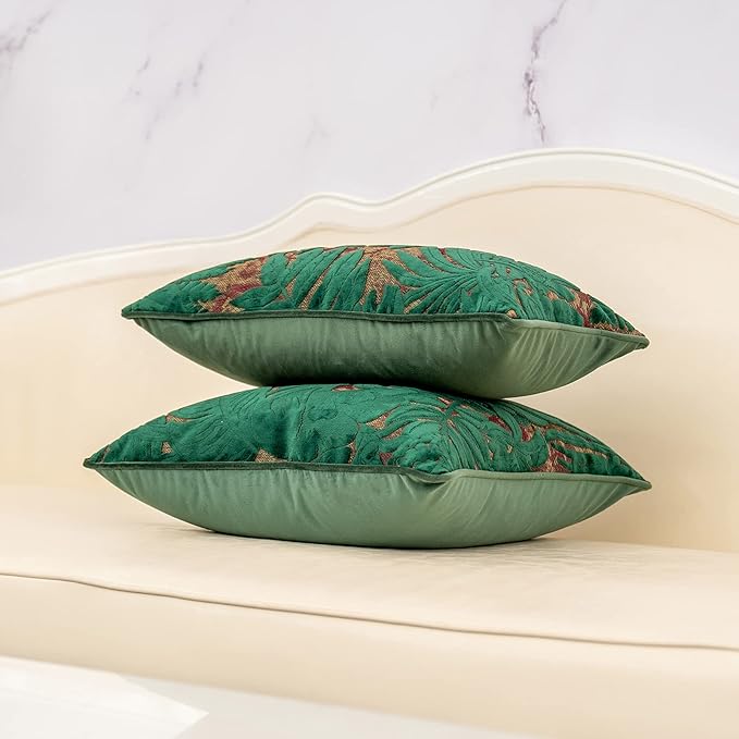 Alerfa 20 x 20 Inch Green Teal Square Maple Leaf Pillow Embroidery Cut Velvet - Image 3