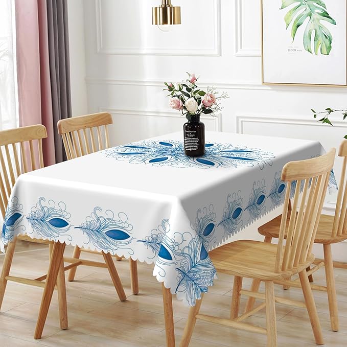 54x120inches Boho Floral Print Tablecloth Blue White Bohemian Floral Pattern by TTQYFNM