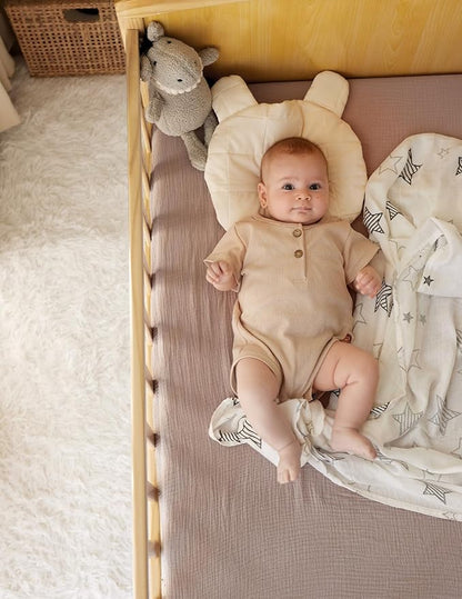 Momcozy Muslin Standard Fitted Crib Sheets, 2 Pack Soft Breathable Natural - Image 7