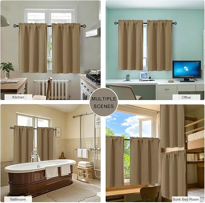 Gwine Taupe Blackout Curtains 30 Inch Length, Short Kitchen Curtains - Image 7