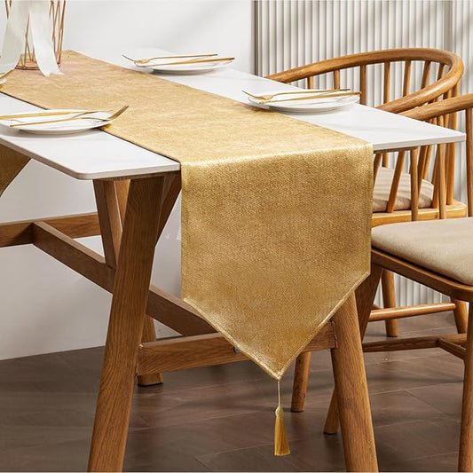 BALCONY & FALCON Gold Table Runner Lustrous Linen 14"x71" Water Resistant by BALCONYFALCON
