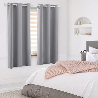 HOMEIDEAS Light Grey Kitchen Blackout Short Curtain Panels - Image 2