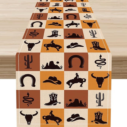 Western Cowboy Table Runner, Rustic Country Cowboy American Wild West Cowboy by Unknown