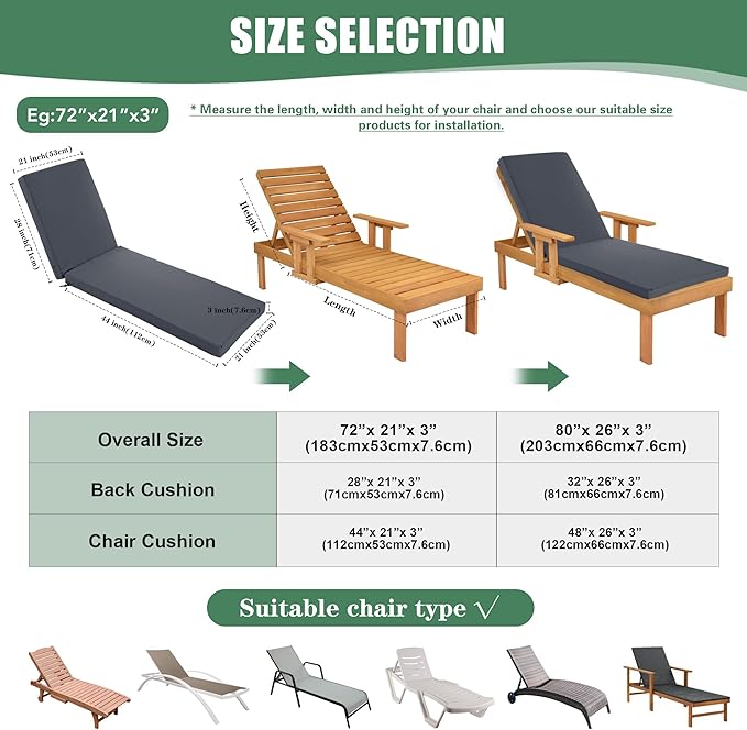 Chaise Lounge Cushions Outdoor Set of 2 - Image 8