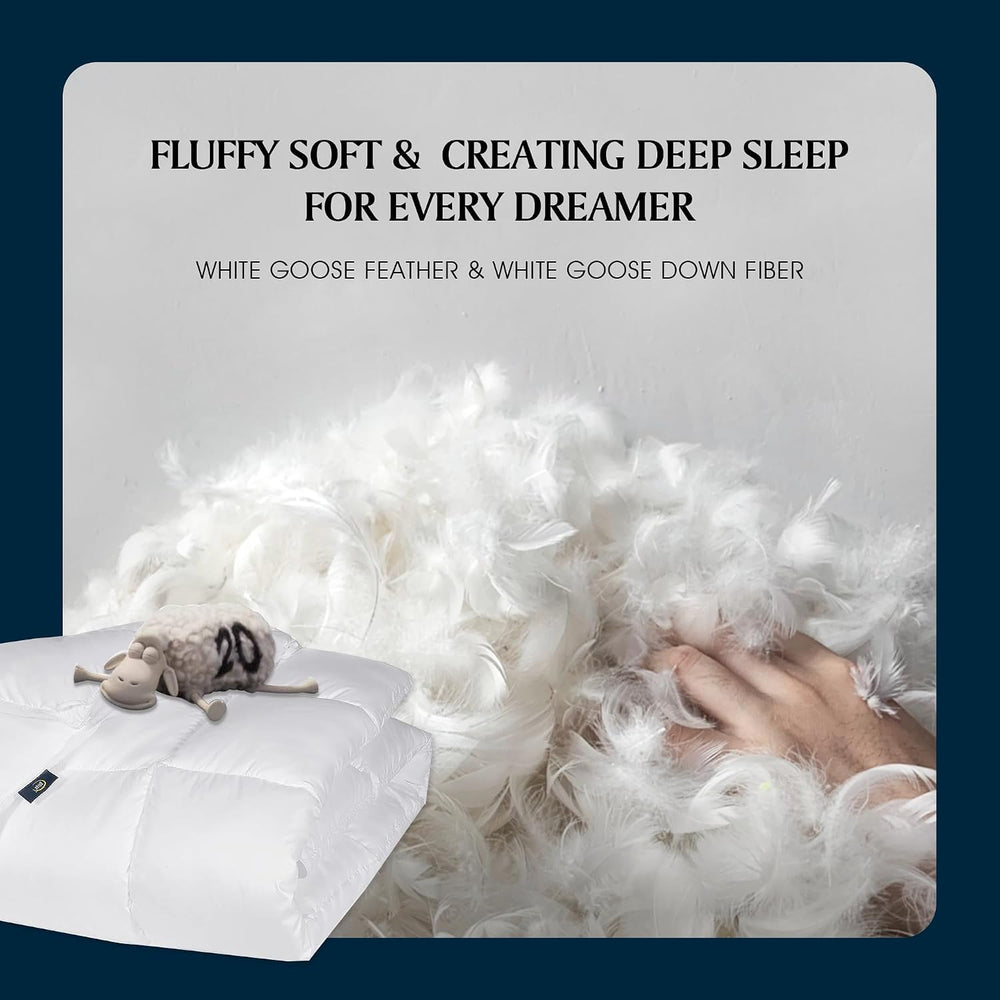Serta Goose Feather Down Fiber Comforter King Size - 100% Cotton Cover Duvet ...