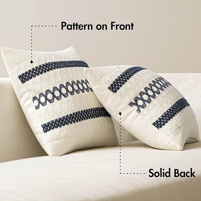 MIULEE Set of 2 Navy Blue Boho Decorative Pillow Covers 20x20 Inch Farmhouse - Image 6