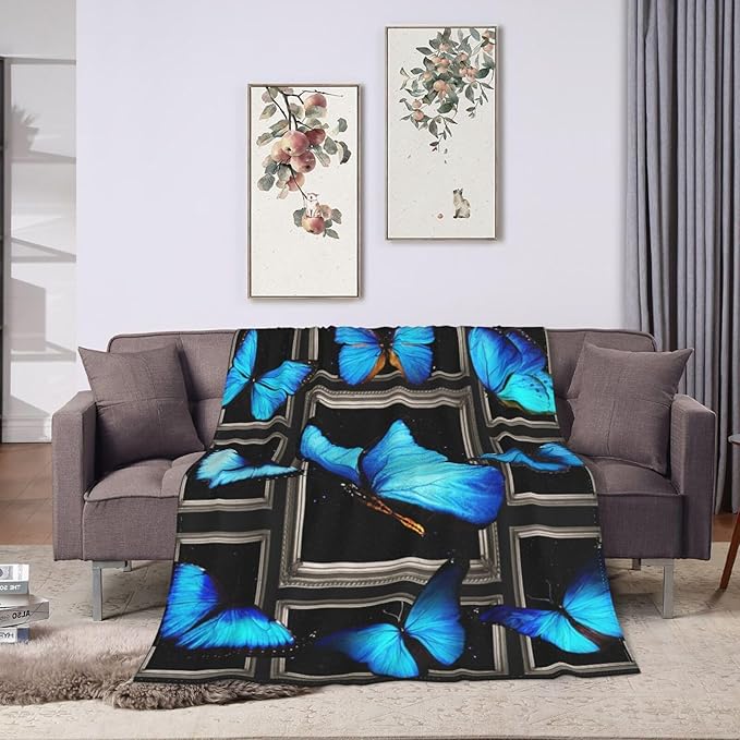 Blue Butterfly Blanket Butterflies Throw Blanket Butterfly Flannel Stuff Merch - Image 8