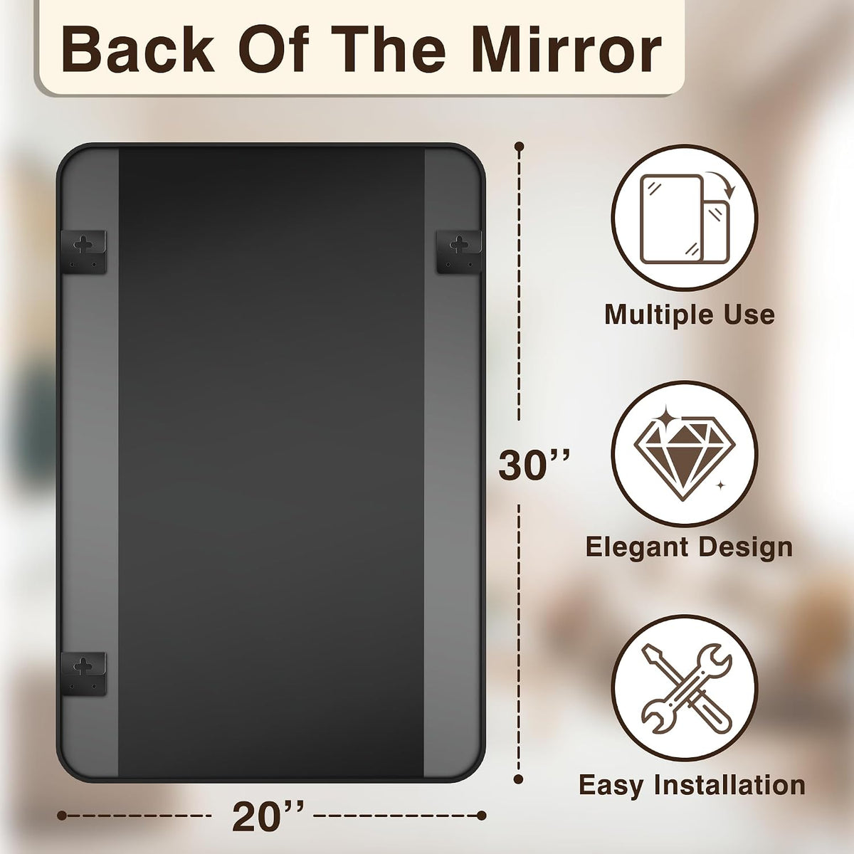 vanity bathroom mirror, 30”x20” black bathroom mirror for shown in use