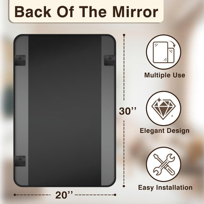 vanity bathroom mirror, 30”x20” black bathroom mirror for shown in use