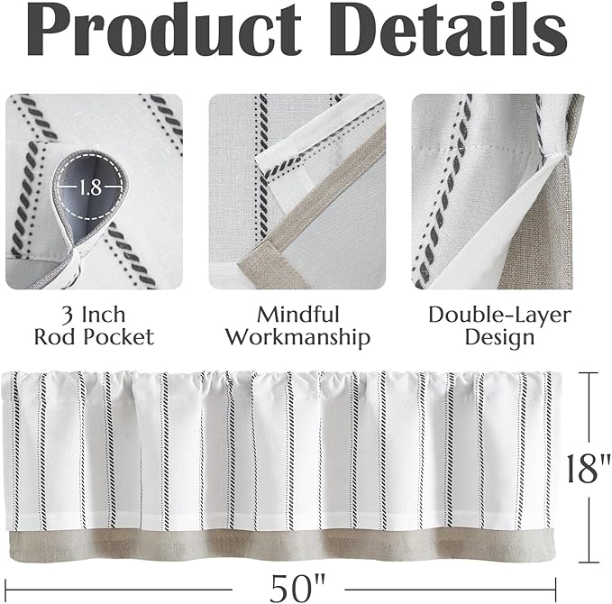 jinchan Nautical Valance Striped Linen Curtain 16 Inch Farmhouse Room Darkening - Image 8