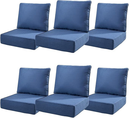 6" Thick Outdoor Cushions 22x24x6, 6-Set Deep Seat Patio Cushions by Pugire