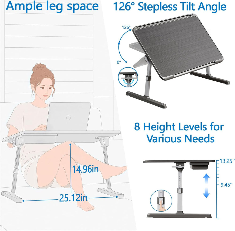 Potuopy Adjustable Laptop Lap Desk, X-Large Foldable Bed Table Tray