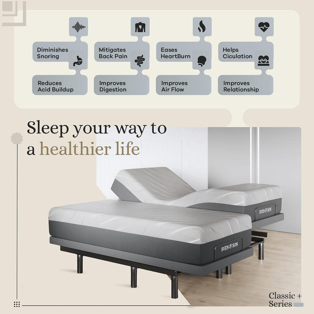 sven & son harmony adjustable bed base, head, close-up detail
