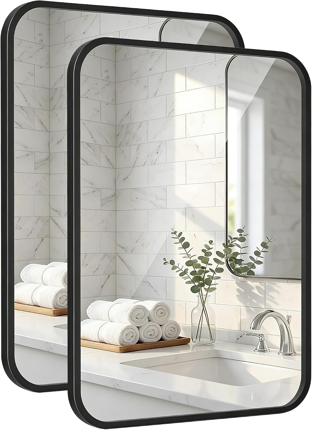 24x36 inch matte black rounded rectangle vanity mirrors, main product view