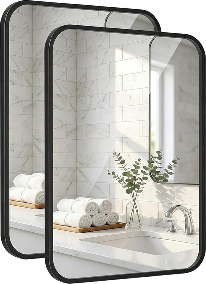 24x36 inch matte black rounded rectangle vanity mirrors, main product view
