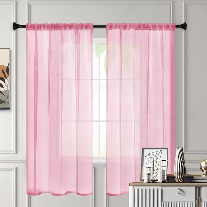 Sheer Curtains 63 Inches Long 2 Panels, Rod Pocket Short Curtain - Image 3