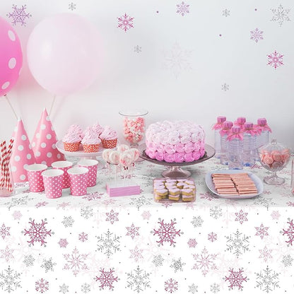 6 Pcs Christmas Snowflake Party Tablecloths Decorations, Plastic Pink Winter - Image 5