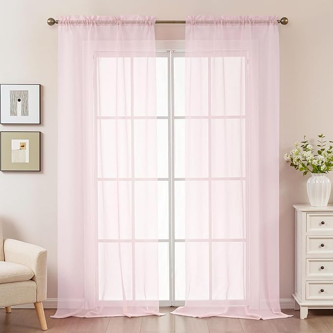 Pink Sheer Curtains 96 Inches Long, Privacy Semi Sheer Curtains - Image 2
