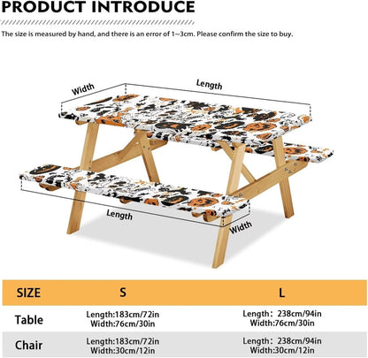 Halloween Pattern Camping Table Covers with Seat Covers Waterproof Picnic Outdoor Tablecloth with Bench Covers Farm Fitted Picnic Table Cover Camping Tablecloth Halloween Decor