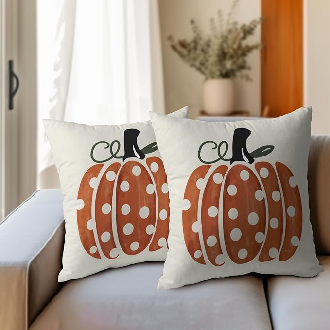Fall Pumpkin Throw Pillow Cover 20X20I NCH Set of 2 Autumn Orange Pumpkin - Image 6