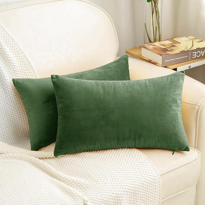 HWY 50 Moss Green Velvet Rectangular Throw Pillow Covers 12x20 Inch by HWY50