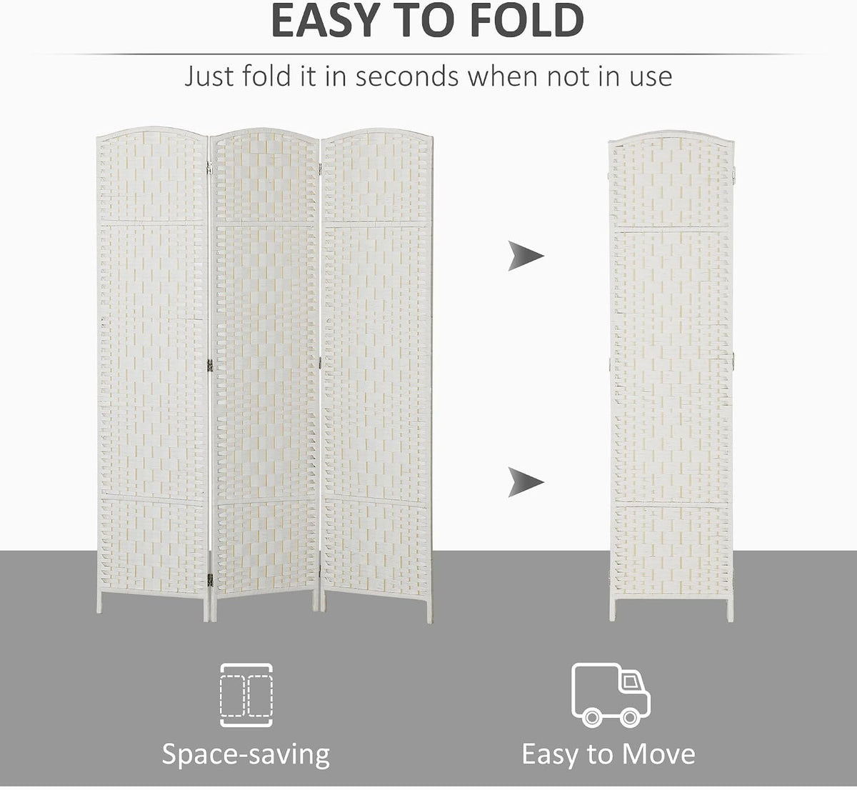 homcom room divider 3-panel, 6ft-tall folding privacy screen, close-up detail