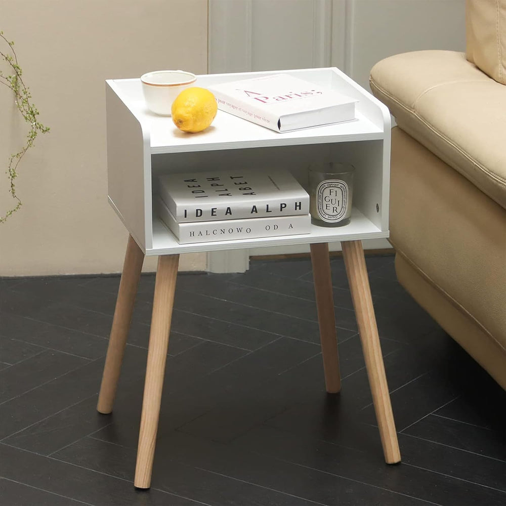 White Nightstand, Small Bedside Table for Small Spaces