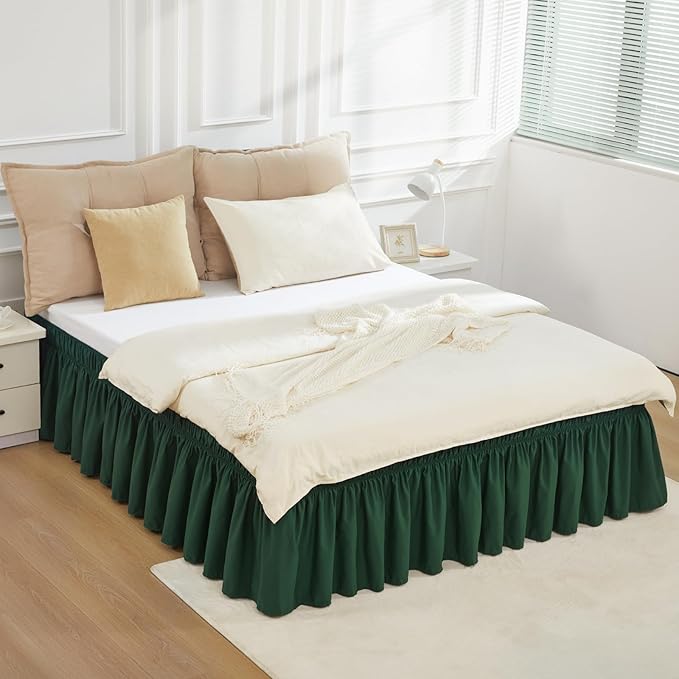 RIMELA Dark Green Bed Skirt King Size 15 Inch Drop, Elastic Wrap Around Bed by RIMELABedSkirt