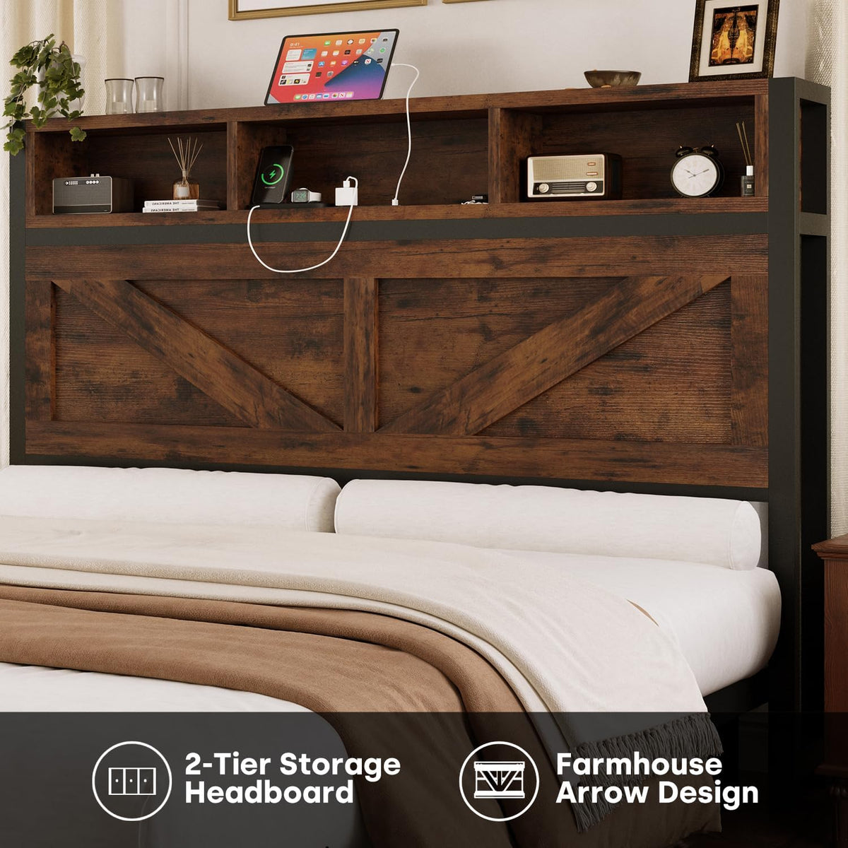 incyneva farmhouse full bed frame with bookcase storage, package contents