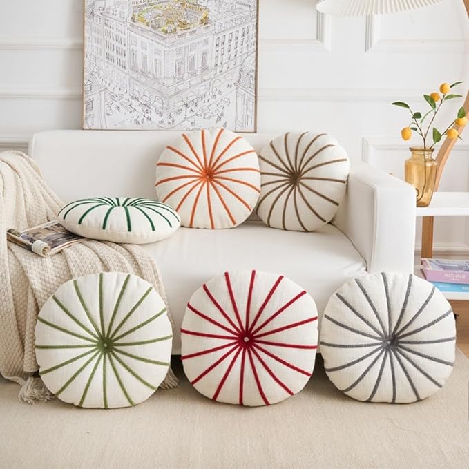 S_SSOY Round Pumpkin Throw Pillows 16", Colorful Striped Cushions Floor Pillows - Image 4